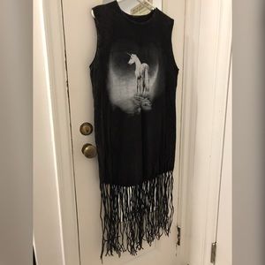 Ladies black tassel dress